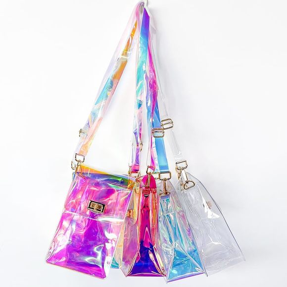 Clear Iridescent Shoulder Purse, Holographic Transparent Crossbody Bag See UwU - Picture 6 of 7